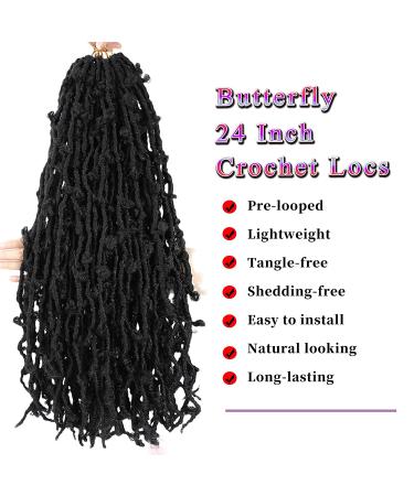 24 Inch Butterfly Locs Crochet Hair 6 Packs Pre-Looped Soft Distressed Extensions | 1B Color - Buy Online on GoSupps.com