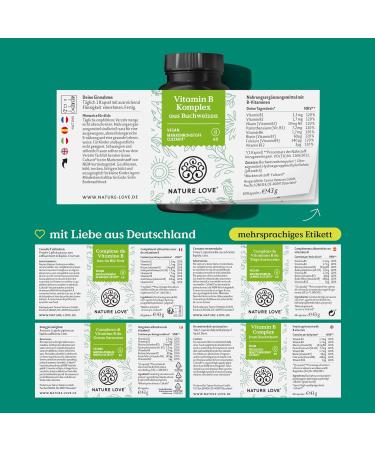 Vitamin B Complex from Buckwheat - 60 Vegan Capsules | 120% Daily B1 B2 B3 B5 B6 Biotin B9 B12 - Laboratory Tested - Buy Online on GoSupps.com