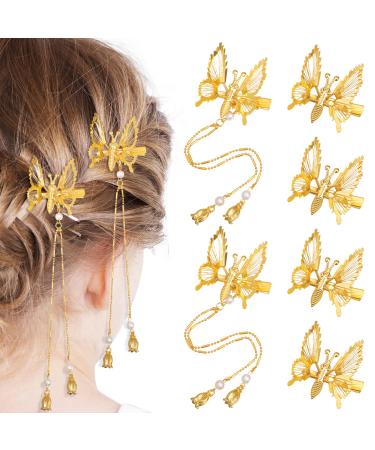 Fuyamp 6 Pcs 3D Moving Butterfly Hair Clips Gold Tassel Hair Pins Butterfly Hair Barrettes Metal Moving Wings Decorative Hairpins Hair Accessories for Women Girls
