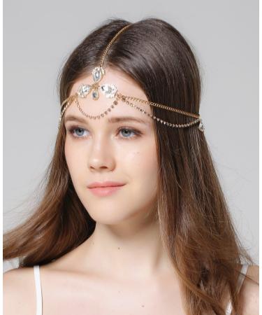 Deniferymakeup Boho Gold Head Chain Bridal Headpiece Bohemian Wedding Hair Accessories Rhinestone Raindrop Head Chain Crystal Wedding Hair Accessories Vintage Rhinestone Forehead Headband (Gold) - Buy Online on GoSupps.com