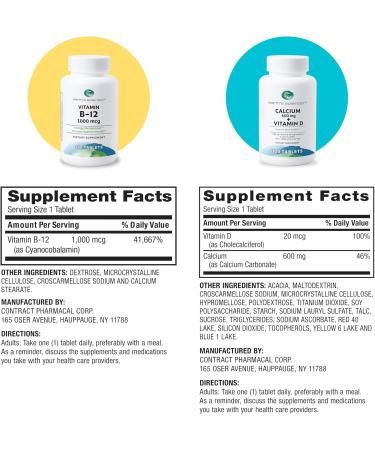 Earth's Splendor Energy + Bone Support Energy Bundle: Vitamin B12 & Calcium+Vitamin D Bundle. Gluten Free No Artificial Flavors or Colors Helps Energy Metabolism & Bone Health - Buy Online on GoSupps.com