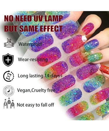Gel Nail Wraps 20 Stickers Glitter Full-Cured Gel Nail Stickers Soft Self Upgrade Gel Nail Strips Lasting for 15 Days - Adhesive Gel Nail Stickers Nail Art No Need UV/LED Lamp (23-Colorful) - Buy Online on GoSupps.com