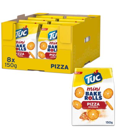 TUC Mini Bake Rolls Pizza 8 x 150g I Crispy Bread Chips I Snacks Chips Large Pack Pizza 150 g (Pack of 8) - Buy Online on GoSupps.com