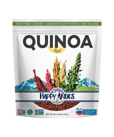 Happy Andes Red Quinoa, Non-GMO & Gluten, Whole Grain Rice Substitute, Ready to Cook Food for Oats & Seeds Recipes, Healthy Meal with Vitamins & Protein, Best Value, 3 lb