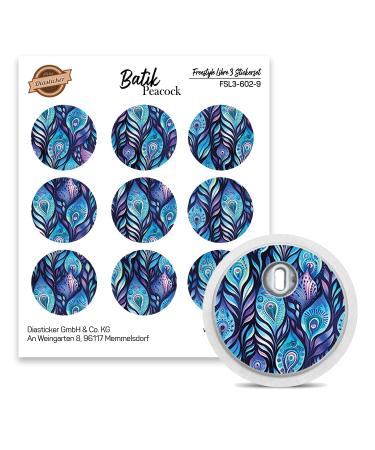 FreeStyle Libre 3 Sensor Stickers - Set of 9 "Batik Peacock" - Stickers for sensors | Diasticker