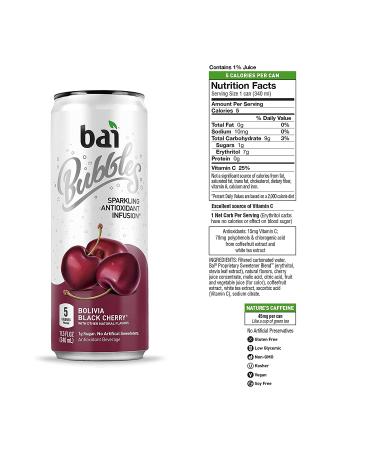 Bai Bubbles Bolivia Black Cherry Sparkling Water 11.5 Fl Oz Cans - 12 Pack - Buy Online on GoSupps.com
