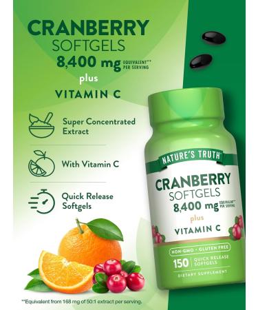 Nature's Truth Cranberry Pills with Vitamin C | 150 Softgels | Urinary Tract Health Support | Non-GMO & Gluten Free Supplement - Buy Online on GoSupps.com