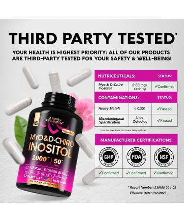 NUTRAHARMONY Inositol - Women Hormone Balance & Reproductive Support - 2000mg Myo & 50mg D-Chiro - Made in USA - 120 Capsules - Buy Online on GoSupps.com