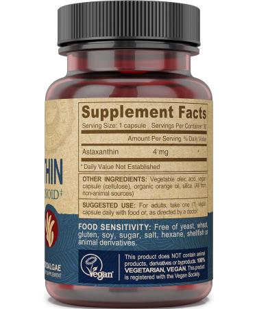 Deva Nutrition Vitamins Astaxanthin 4mg Vegan Made from Haematococcus Pluvialis Microalgae 30 Capsules 1-Pack - Buy Online on GoSupps.com