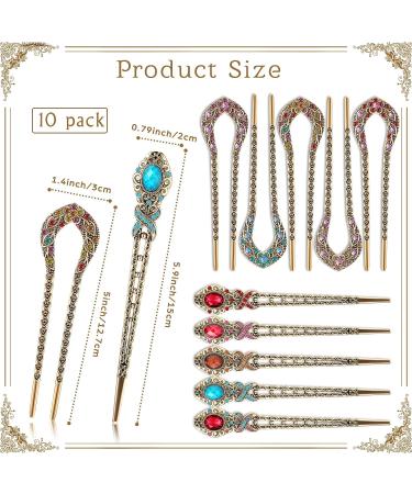 10 Pcs Vintage Rhinestone Hair Sticks French Hair Pins - Stylish Double Prong Hair Accessories for Women and Girls - Buy Online on GoSupps.com