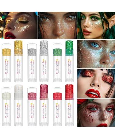 Glitter Face Stick - 6 Colors Shimmering Gel Paint Glitter Makeup | Smooth Application Easy Blending Vibrant For Festivals Carnivals Parties Halloween Fairy Themes - Buy Online on GoSupps.com