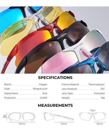 Xagger Youth Polarized Sports Sunglasses for Boys Girls Age 8-14 | TR90 Frame, White | Ice Blue Mirror - Buy Online on GoSupps.com