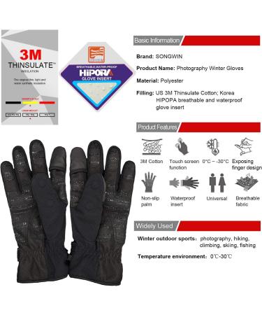 Songwin Waterproof Winter Gloves | Ethylene Insulated Ski & Snowboard Touchscreen Gloves for Men & Women | Perfect for Fishing Photography and Hunting - Black M - Buy Online on GoSupps.com