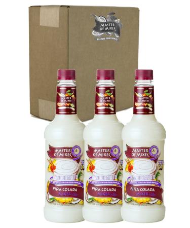 Master of Mixes Pina Colada Drink Mix, Ready To Use, 1 Liter Bottle (33.8 Fl Oz), Pack of 3