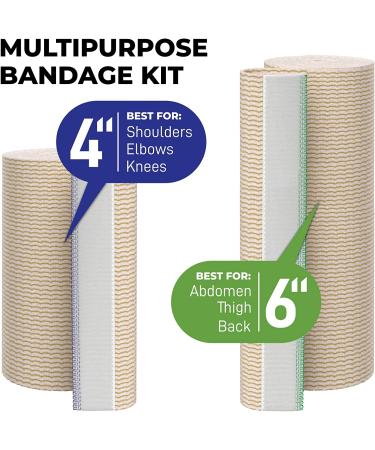 Premium Cotton Latex-Free Elastic Bandage Wrap 4 & 6 4-Pack - Self-Closing Compression Bandage - Washable & Reusable - Buy Online on GoSupps.com