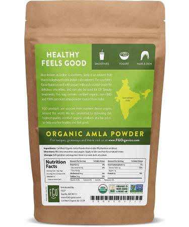 FGO Organic Amla Powder (Amalaki) 16oz Resealable Kraft Bag - 100% Raw from India - 1lb Pack | FGO 1 Pound - Buy Online on GoSupps.com