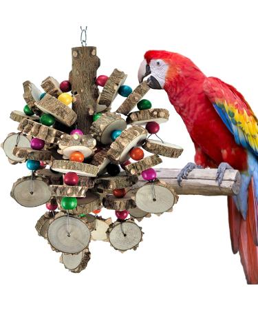 Bird Toys, Parrot Toys for Large Birds, Natural Peppered Wood African Grey Parrots, Macaws, Cockatoos, Amazon Parrot chew Toys, Aviary Hanging Toys