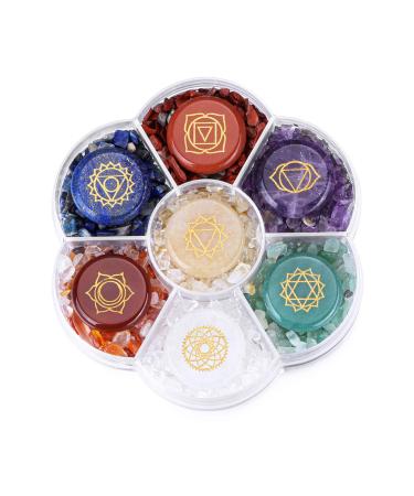 CrystalTears 7 Chakra Crystal Stones Natural Reiki Healing Crystals Gemstones with Engraved Chakra Symbol Tumbled Polished Chakra Stone Kit for Meditation Crystal Therapy