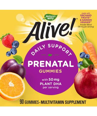 Nature's Way Alive! Prenatal Multi-Vitamin Gummies with Plant DHA - Strawberry Lemon Flavor, 90 Count - Buy Online on GoSupps.com