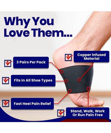 Copper Infused Plantar Fasciitis Arch Supports for Heel Pain Relief - Compression Sleeves Foot Brace for Bone Spurs, Flat Feet, High Arches - Men and Women - Fits Under or Over Socks - Buy Online on GoSupps.com