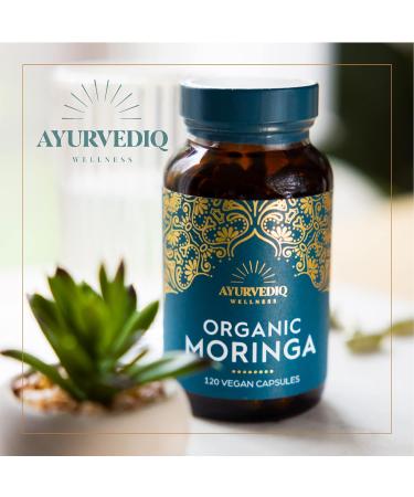 Ayurvediq Wellness Organic Moringa Capsules - 120 Powder Filled Capsules | Rich in Vitamin C & Potassium | Gluten & Dairy Free | 100% Certified Vegan Supplement - Buy Online on GoSupps.com