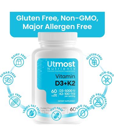 Vitamin D3 (5000iu) with K2 (100mcg) in one Capsule for Maximum Bioavailability - Helps Calcium go to Your Bones and Teeth not Hardening in Your Arteries. Enhances Calcium Absorption. - Buy Online on GoSupps.com