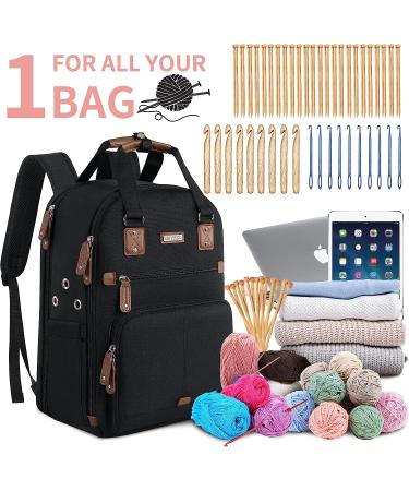 Black Crochet Bag with USB Charging Port - Large Yarn Storage Tote for Knitting & Crochet Projects - Fits 15.6 inch Laptop - Buy Online on GoSupps.com