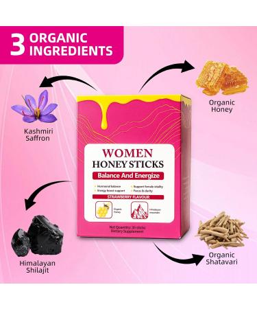 Honey Sticks Shilajit for Women Strawberry Honeysticks Natural Energy & Vitality Booster with Shatavari & Saffron for Hormonal Balance Focus & Stamina | 30 Sticks (1) - Buy Online on GoSupps.com