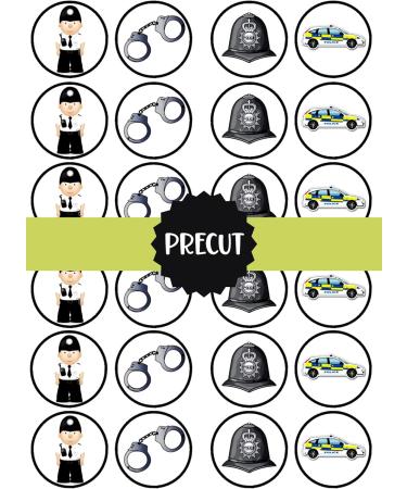 24 PRECUT Police Edible Cupcake Toppers - Policeman Policewoman Premium Thickness SWEETENED VANILLA - wafer card disc cake decorations - Buy Online on GoSupps.com