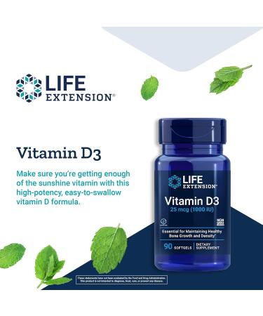 Life Extension Vitamin D3 25 mcg (1000 IU) Softgels for Bone & Immune Health - Non-GMO - Gluten Free - 90 Count - Buy Online on GoSupps.com