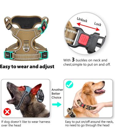 Heele Adjustable Dog Harness - Reflective Run Harness with Lockable Snap Lock Anti-Train Design Khaki Size M (38-71cm) - Perfect for Active Dogs - Buy Online on GoSupps.com