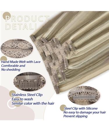 Vlasy 16 Inch Clip in Hair Extensions Human Hair T14/60+T14/60# - Seamless Natural Thick Weft Human Hair Extensions for Women - 7 Pieces (80g) - Buy Online on GoSupps.com