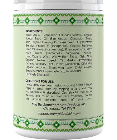 Nourishing Eye Cream for Dark Circles & Puffiness | Organic Jojoba Oil & Vitamin E - Simplified Skin 1.7 oz - Buy Online on GoSupps.com