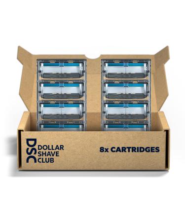 Dollar Shave Club | 6-Blade Club Razor Refill Cartridges, 8 Count | Precision Cut Stainless Steel Blades with a Built-in Trimmer Blade On The Back, Designed For An Extra Close Shave, Silver/Blue 8 Count (Pack of 1)