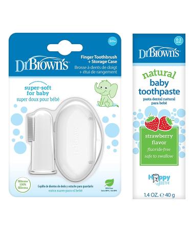 Dr. Brown's Finger Toothbrush and Baby Toothpaste - Strawberry Flavor | Fluoride Free | Made in The USA | 0-3 Years | 1.4oz - Buy Online on GoSupps.com