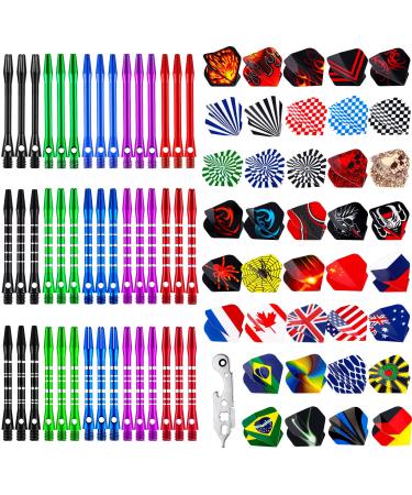 Leitee 30 Pcs Aluminum Dart Shafts for Steel Tip 50 mm 53 mm Dart Stems Dart Accessories with 30 Rubber Rings 120 Replacement Flights and 1 Dart Wrench for Outdoor Indoor Sports Multicolor