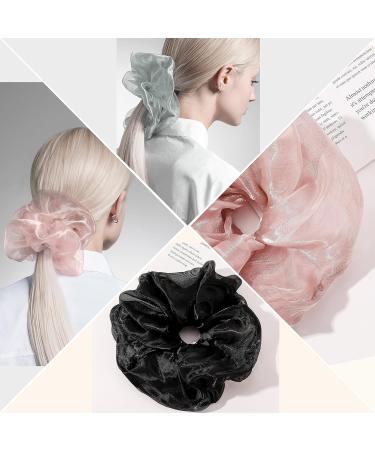 Satin Oversized Scrunchies for Women - Set of 4 Big Silk Hair Ties in Gray Pink - Jumbo Ponytail Accessories - Great Gift for Girls - Buy Online on GoSupps.com