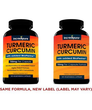 Turmeric Curcumin Supplement 755mg w/ BioPerine - 120 Veggie Capsules by Incredipure - Buy Online on GoSupps.com