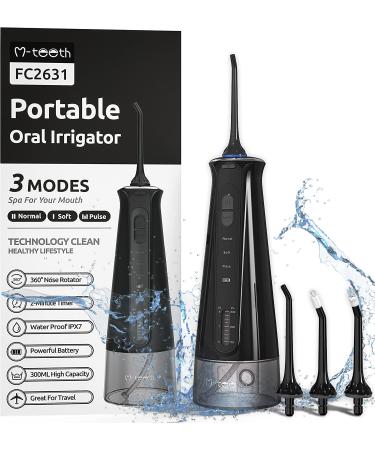 Water Flosser Cordless Dental Oral Irrigator with 3 Modes 4 Jet Tips Rechargeable Teeth Cleaner for Home Travel braces care 300ml water tank IPX7 Waterproof Black