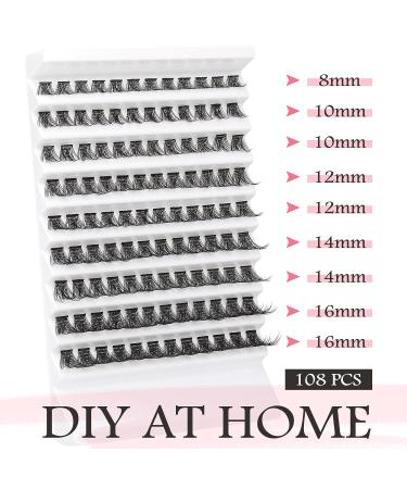 Lash Clusters DIY Extensions - D Curl Individual Lashes 8-16mm - 108 pcs Natural Fluffy Wispy Eyelash Clusters by TOOCHUNAG C01 - Buy Online on GoSupps.com