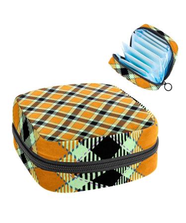 Plaid Pattern Yellow Sanitary Napkin Storage Bag Feminine Menstrual Cup Pouches Nursing Pad Holder Tampon Bags Portable Period Bag for Women Teen Girls 1Pcs Multi-colored 11