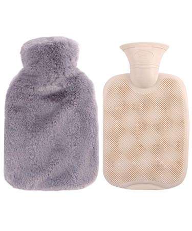 Heat bottle with a soft cover 2 l large capacity classic rubber heat bottle great gift for old men women and girls (gray)