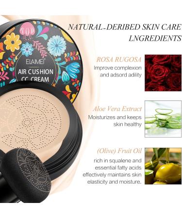CCKULOOB CC Cream Covering Foundation Air Cushion CC Cream Mushroom Head BB Cream Makeup Concealer Nude Hydrating Brightening (Natural) - Buy Online on GoSupps.com