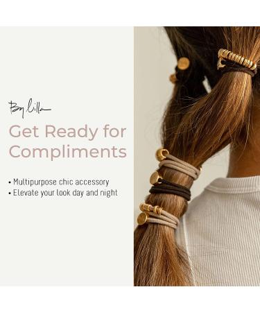 By Lilla Downtown Mini Stack Hair Ties and Bracelets Set - Set of 5 No Crease Hair Ties for Women - Black/Gold/Nude/Brown - Buy Online on GoSupps.com