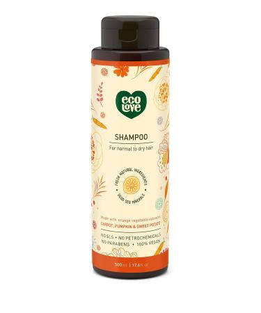 ecoLove - Natural Shampoo for Dry, Damaged Hair and Color Treated Hair - No SLS or Parabens - With Organic Carrot and Pumpkin Extract - Vegan and Cruelty-Free, 17.6 oz