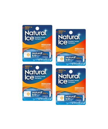 Mentholatum Natural Ice Protect+ Broad Spectrum SPF 30 Medicated Lip Balm 0.15 Ounce (Pack of 4)