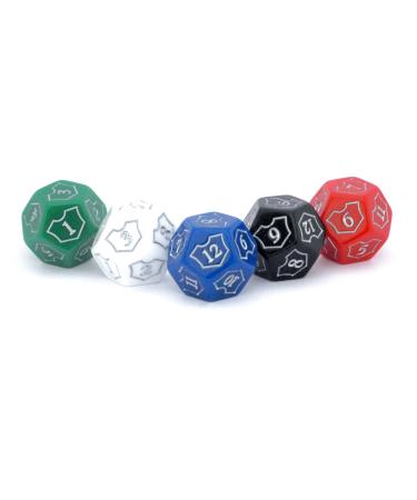 Hedral MTG D12 Spin-Down Loyalty Counter Dice 5 Die Set Red White Black Green Blue - Magic: The Gathering TCG CCG Planeswalker Multi-Color