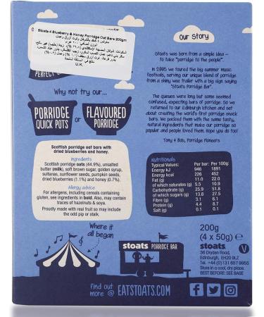 Stoats Blueberry and Honey Porridge Oat Bars 200 g - Buy Online on GoSupps.com