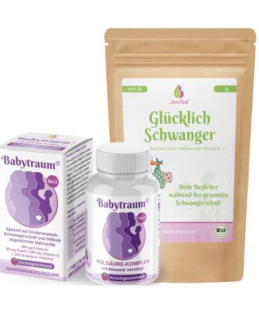 Jovitea Set Baby Dream Folic acid complex (60 tablets) & happy pregnant tea organic + traditional recipe + pregnancy tea + suitable during pregnancy + 100% of course 75g 1x folic acid + happy pregnant tea