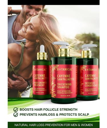 Botanical Hair Growth Treatment | Thickening Shampoo & Anti-Thinning Conditioner | Scalp Detox with Cayenne & Saw Palmetto for Men & Women - Buy Online on GoSupps.com